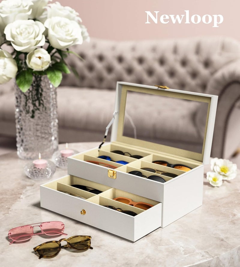 NEWLOOP Store Sunglasses Organizer Multiple Pairs of Glasses Display Case Sunglass Hard Shell Storage Box for Women Men 12/16 Slots - Image 2